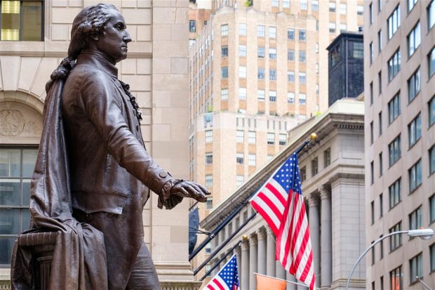 The statue of George Washington at the Federal Hall in New York City