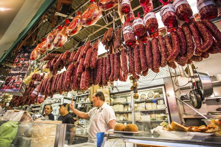 Italian deli in speciality market in Little Italy, Arthur Avenue in The Bronx.