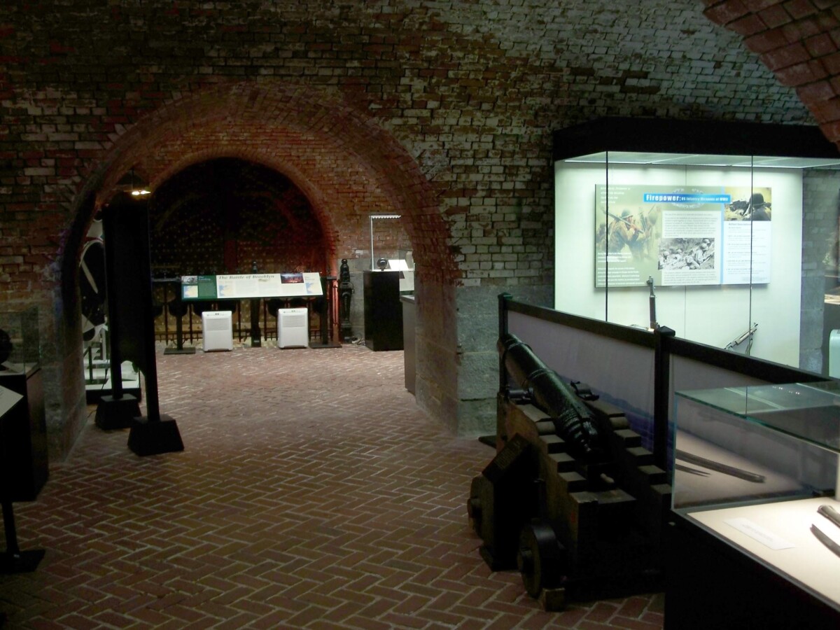 Inside the fort are brick rooms with exhibits in showcases